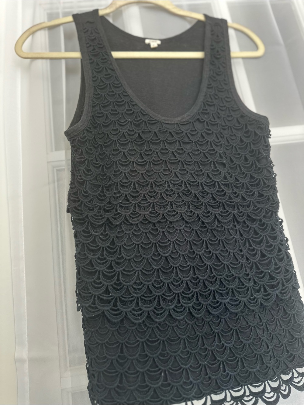J.Crew Black Scalloped Lace Tank Top Textured Sleeveless Statement Top XS
